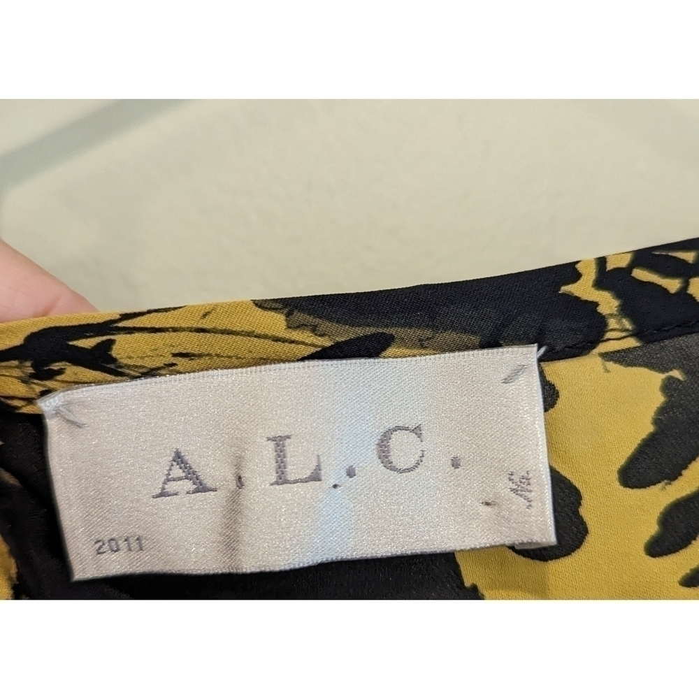 A.L.C. Yellow Black 100% Silk Button Up Blouse Size XS - Picture 5 of 8
